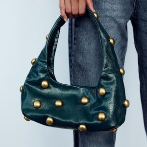 ZARA teal Handbag with Gold Accents